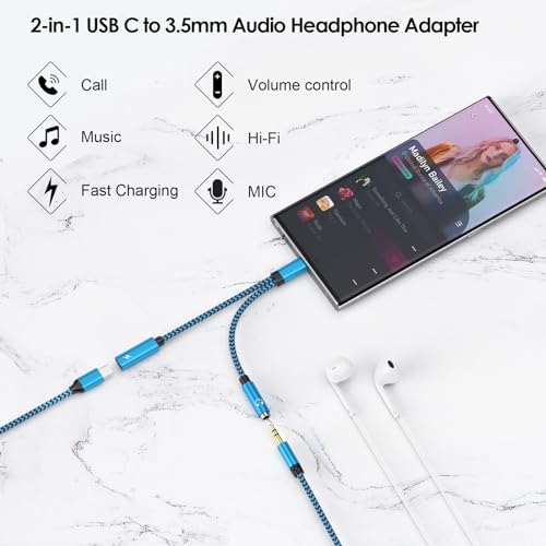 Pixel 10a 9 USB C to 3.5mm Headphone Charger Adapter for Google Pixel 10Pro | 9 Pro XL 8 7,Samsung Galaxy S26Ultra S25FE A16 A54 S24,iPhone 17e 16,2in1 Type C to Aux Audio Jack Fast Charging Dongle Cable