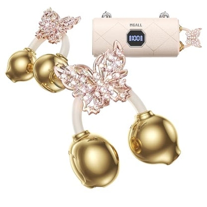 Clip On Earbuds with Detachable Gold Butterfly Earrings, Bluetooth 6.0 Open Ear Earbuds for Women, Led Display Leather Texture Charging, Comfortable Fit, Sports, Daily Wearers&Gifts, X22 Beige - color: Beige-Gold Butterfly Diamond Earrings