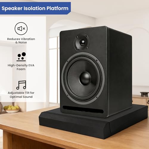 Speaker Isolation Pads, Foam Studio Monitor Isolation Pads for 8-10 Inch Monitors, Acoustic Noise Reduction Riser Platform for Studio Monitor, Subwoofer, Loudspeaker, 16.5"x15"x2.5", Black