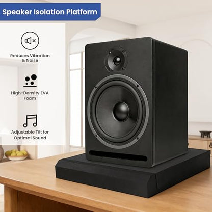 Speaker Isolation Pads, Foam Studio Monitor Isolation Pads for 8-10 Inch Monitors, Acoustic Noise Reduction Riser Platform for Studio Monitor, Subwoofer, Loudspeaker, 16.5"x15"x2.5", Black