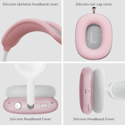 MOLOPPO Case Cover for AirPods Max Headphones, Silicone Ear Pad/Headband Cover/Clear Soft TPU Ear Cups, [3 in 1] Accessories Protector for Apple for AirPod Max (2024/2020), Pink | Anti-scratch Clear Soft TPU Ear Cups /Silicone Ear Pad Case /Headband Cover