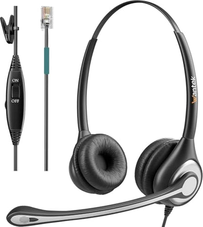 Wantek RJ9 Telephone Headset with Microphone Noise Cancelling, Office Phone Headset Compatible with Plantronics S12 Polycom VVX310 VVX410 VVX411 Avaya 1416 ShoreTel 230 Allworx NEC Landline Phones - color: Black