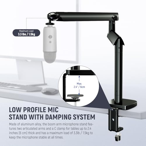 NEEWER Microphone Stand, Low Profile Damped Mic Holder Boom Arm Desk Mount with Ball Head & 3/8" 5/8" Adapters Compatible with Blue Yeti Snowball HyperX QuadCast SoloCast Shure, Max Load 3.3 lb, MS007 - style: MS007