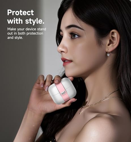 SURITCH for Samsung Galaxy Buds 3 Pro (2024) / Buds 3 (2024) / Buds 3 FE (2025) Case, Magnetic Cases with Cleaner Kit & Hanging Lanyard, Stylish Shockproof Cases Rugged Protective Cover, PinkWhite - color: PinkWhite