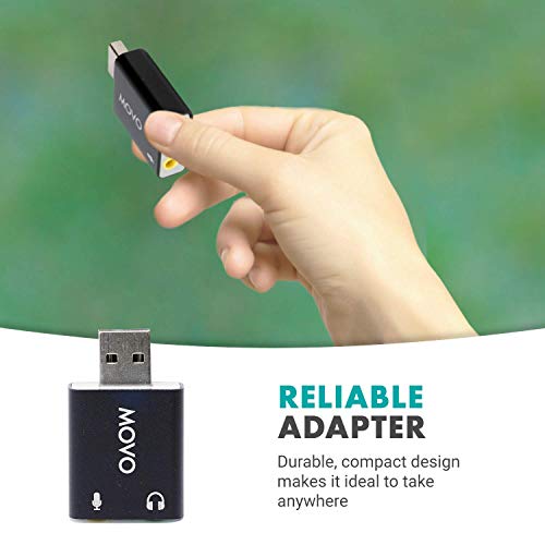 Movo USB-AC 3.5mm TRS Microphone to USB 2.0 Stereo Audio External Sound Card Adapter for PC and Mac. USB Sound Card Adapter for Computer or Laptop Convert USB Input to 3.5mm TRS Headphone or Mic Jack