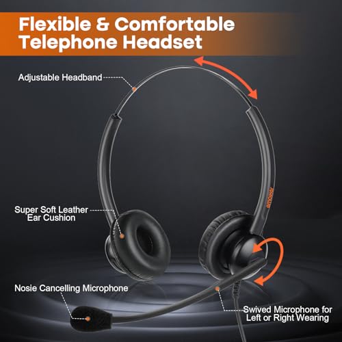 Lightweight Wired RJ9 Telephone Headphone Call Center Headset, Corded Deskphone Headset Compatible with Grandstream Sangoma Snom Yealink T26 T31 T33 T42 T46 T48 T53 T54 etc IP Phones