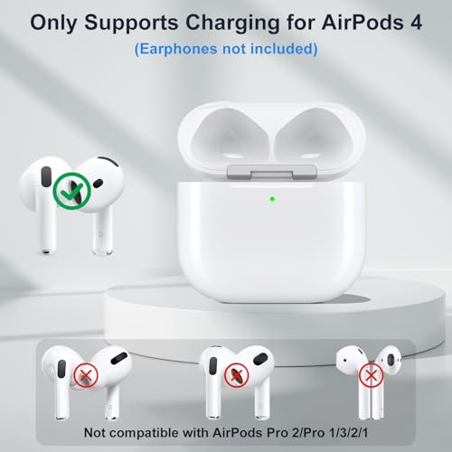 Wireless Charging Case for AirPods 4th Gen, USB-C Port, Pairing Sync Button | Charger Case Replacement, with Bluetooth Pairing Button, LED Indicator, Earphones Not Included (with Blue Cleaning Cloth)