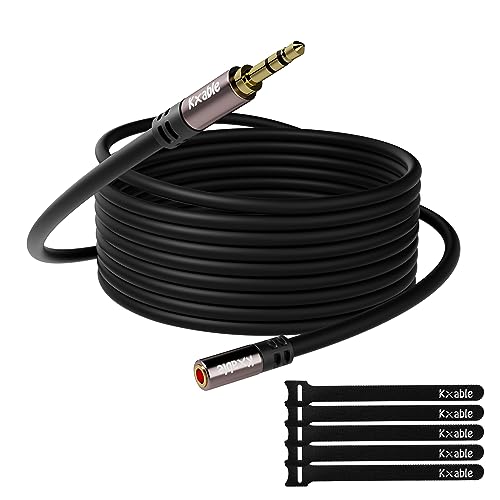 3.5mm Extension Cable 50 Feet, Long Male to Female Auxiliary Audio Stereo Cable, Headphone Extension Cord, Hi-Fi Sound, Gold Plated Connectors, OFC Core, Black Cable (with 5 pcs Cable Ties) -50ft - size: 50 Feet
