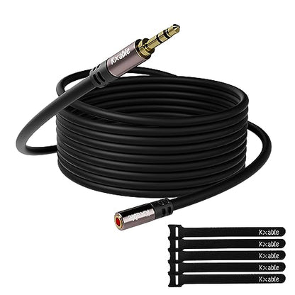 3.5mm Extension Cable 25 Feet, Long Male to Female Auxiliary Audio Stereo Cable, Headphone Extension Cord, Hi-Fi Sound, Gold Plated Connectors, OFC Core, Black Cable (with 5 pcs Cable Ties) -25ft - size: 25 Feet