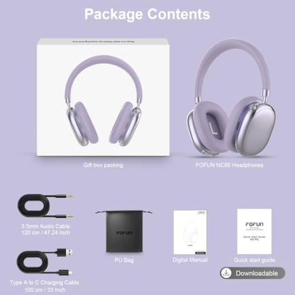 Hybrid Active Noise Cancelling Headphones Over Ear 120H Playtime - color: Purple
