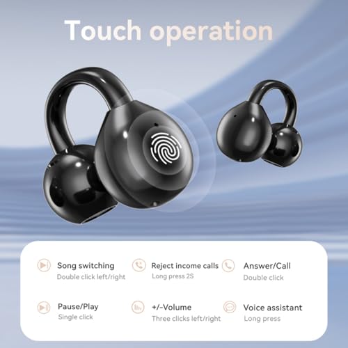 Open Clip Ear Earbuds, Wireless Clip On Headphones with Bluetooth 5.4 LCD Touch Screeen, Lightweight Design Open Ear Buds,IP7 Waterproof Sport Earphones for Running Workout