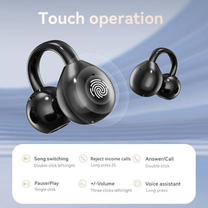 Open Clip Ear Earbuds, Wireless Clip On Headphones with Bluetooth 5.4 LCD Touch Screeen, Lightweight Design Open Ear Buds,IP7 Waterproof Sport Earphones for Running Workout