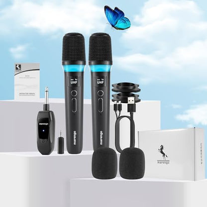 Marengo Wireless Microphones, Volume Control, LED Lights, 40H, 200FT Range