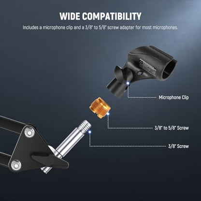 NEEWER BASICS Microphone Holder Accessories Kit 2 Pack, Adjustable Mic Clips with Non Slip Design & 3/8" to 5/8" Screw Adapters for Universal Wired Wireless Handheld Mics from 30mm to 35mm, MS018