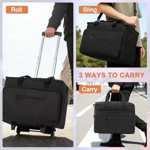 LUCKUP DJ Cable Organizer Bag with Wheels, Detachable Trolley System, 900D Water-Resistant DJ Equipment Storage Organizer with Padded Dividers Laptop Compartment for Musicians, Audio Engineers
