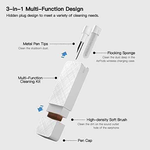 PZOZ Cell Phone Cleaning Kit for AirPods Pro/Pro 2nd/iPhone, 3 in 1 Cleaner Tool Accessories fit for Headphone, iPad Jack Lens, Charger Port Hole Plug, Speaker, Earbuds, Samsung Earphones (White)