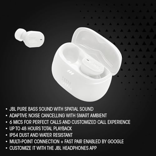 JBL Tune Buds 2 - Noise Cancelling Earbuds - White | JBL Pure Bass Sound with Spatial Sound, Adaptive noise cancelling with Smart Ambient, Personi-Fi 30 - color: White