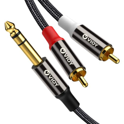VIOY 1/4 to RCA Cable 5 FT, TRS Male to Dual RCA Male Stereo Splitter | Copper shell, dual shielding lossless Hi-Fi sound,braided bidirectional transmission for amplifier, mixer, home theater - color: Black, size: 5FT