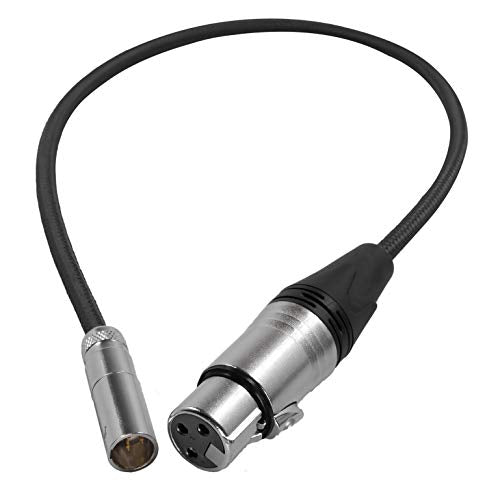 KONDOR BLUE | 16 Inch Mini XLR (TA3) 3-Pin Male to XLR Female Audio Cable | Braided On-Rig Mic Cable for Blackmagic Design Pocket Cinema Camera 4K 6K, for Canon EOS C70 | Black - color: Black