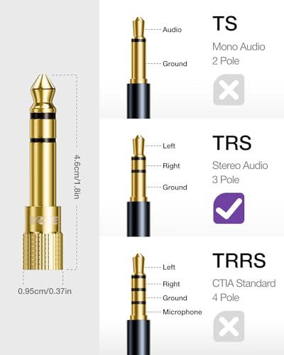 VCE 3.5mm to 1/4 Adapter Stereo Headphone Jack Adapter, 24K Gold-Plated | Seamless Audio Connection, Premium Sound Fidelity, Secure TRS Connection for Aux Cable, Guitar Amplifier, Headphone