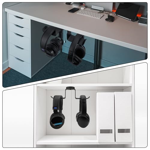 GEEKRIA Dual Magnetic Headphone Holder, Aluminum Headset Hook with Strong Magnet, Desk Mount Headphone Hanger, Non-Slip Rubber Pad, Holds 2 Headphones, Gaming & Office (Black) - style: Two Seater