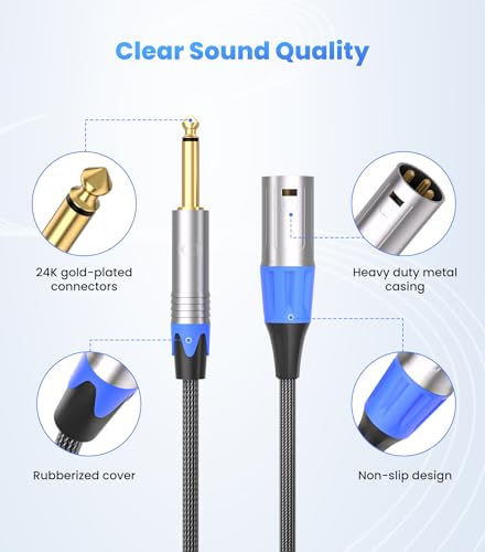 Tisino 1/4" to XLR Male Mono Cable Unbalanced Quarter inch to XLR Male Microphone Cable for Connecting Instruments to Mixers, 6.6 Feet - size: 6 feet