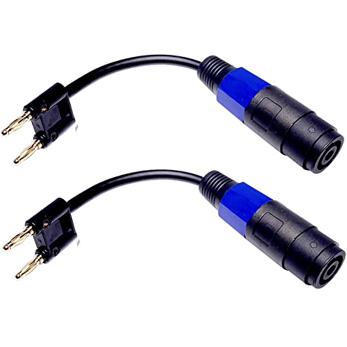 CNCESS Dual Banana Plug to Female Speakon Connector Adapter, 2-Pack | 12AWG, 6 in