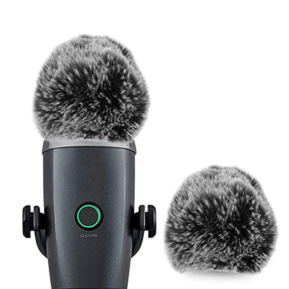 Geekria for Creators Furry Microphone Windscreen Compatible with Blue Yeti Nano, Mic DeadCat Wind Cover Muff, Fluffy Windshield for Recording, Streaming, Podcasting, Grey (2 Pack)