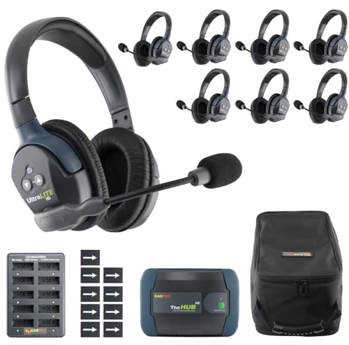 EARTEC HUB8D Ultralite-HD 8 Person Full Duplex Wireless Intercom Headset Communication System, Dual Ear Headsets, Up to 1000ft Range, U.S. Company - color: Dual Ear, size: 8 Users