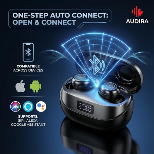 AUDIRA Mini Wireless Sleep Earbuds for Side Sleepers, Bluetooth 5.4 in-Ear Ear Buds with Noise Cancelling, IPX4 Waterproof Headphones, Touch Control, Digital Display Charging Case – Black - color: Black