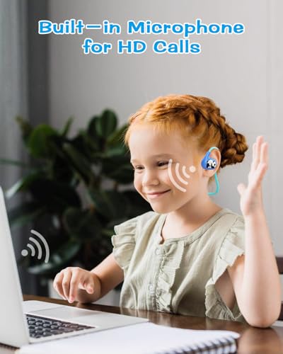 BANIGIPA Kids Headphones, Open Ear Earbuds w/Mic for Call Study Travel | 13g Ultra-Light Comfort, Wireless Bluetooth 5.4 Headset with 85dB Healthy Volume Control Protect Hearing, 10H Playtime - color: LK15-Blue
