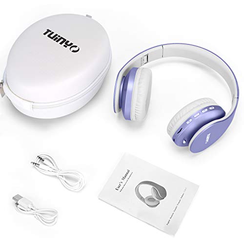 TUINYO Wireless Headphones Over Ear, Bluetooth Headphones with Microphone, Foldable Stereo Wireless Headsetfor Travel Work TV PC Cellphone-Purple - color: Purple