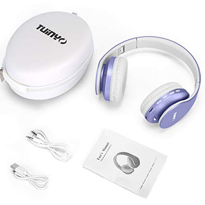 TUINYO Wireless Headphones Over Ear, Bluetooth Headphones with Microphone, Foldable Stereo Wireless Headsetfor Travel Work TV PC Cellphone-Purple - color: Purple