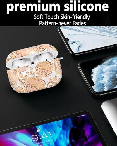 Cute Hard Case Compatible with AirPods Pro 2nd/1st Generation, Protective Cover with Golden Keychain, Fits 2023/2022/2019 Models, for Women, Girls, and Men(Gold Flower - color: Gold Flower