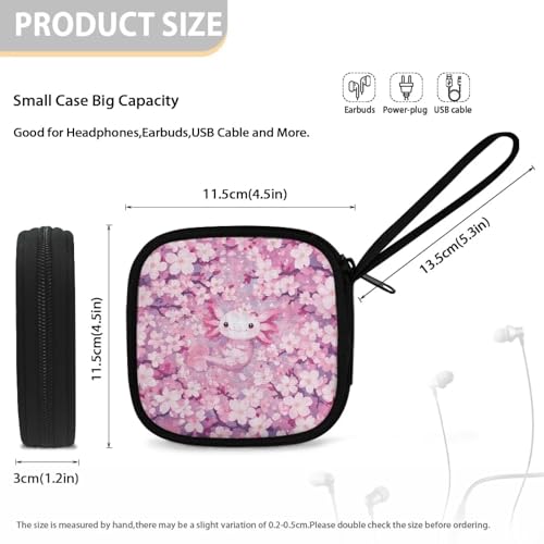 Earbud Case Axolotl Cherry Blossom Pink Earphone Carrying Case Cell Phone Accessories Storage Bag with Handle for Earphone,Flash Drive,Charging Cable, Key Wall Charger - color: Axolotl Cherry Blossom Pink