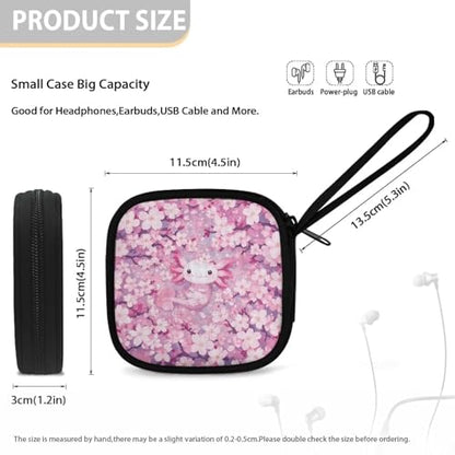 Earbud Case Axolotl Cherry Blossom Pink Earphone Carrying Case Cell Phone Accessories Storage Bag with Handle for Earphone,Flash Drive,Charging Cable, Key Wall Charger - color: Axolotl Cherry Blossom Pink