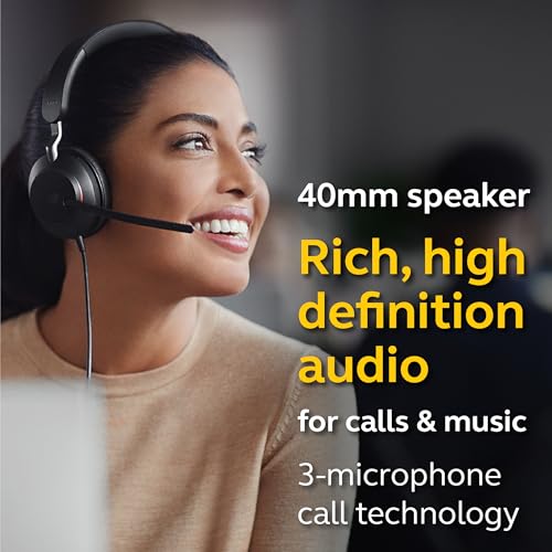 Jabra Evolve2 40 MS Wired Headphones, USB-C, Mono, Black – Telework Headset for Calls and Music, Enhanced All-Day Comfort, Passive Noise Cancelling Headphones, MS-Optimized with USB-C Connection - size: Microsoft Teams, style: Mono (USB-C)