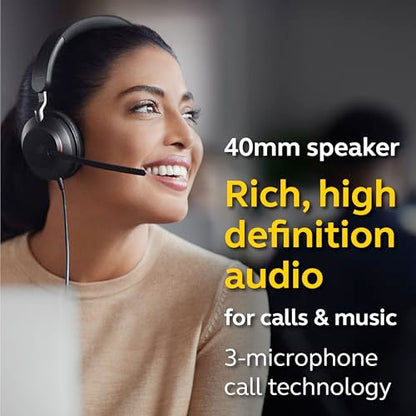 Jabra Evolve2 40 MS Wired Headphones, USB-C, Mono, Black – Telework Headset for Calls and Music, Enhanced All-Day Comfort, Passive Noise Cancelling Headphones, MS-Optimized with USB-C Connection - size: Microsoft Teams, style: Mono (USB-C)