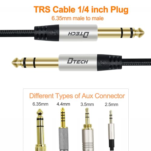 DTECH 3ft Electric Guitar Cable TRS 1/4 Instrument Cord Aux Balanced Stereo Jack Quarter Inch 6.35mm for DJ Speakers Amplifier Bass Studio Audio Monitor Mixer - size: 3ft