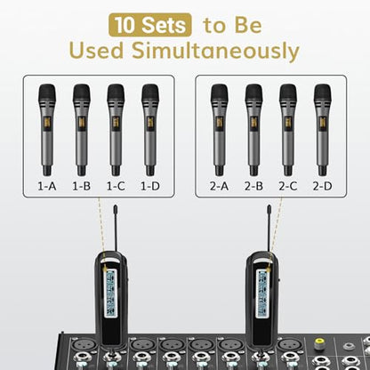 TONOR Wireless Microphones, 4 UHF Karaoke Microphone System, Microfonos Inalambricos with Rechargeable Receiver, Cordless Dynamic Mics Set for Singing, Wedding, Party, 60 m/200ft TW361, 4 Mics Grey - style: 4 Mic Grey