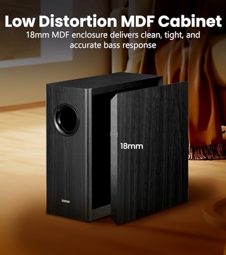 Edifier T5s Powered Subwoofer, 70W RMS, 8" Woofer, 35Hz Deep Bass, Black | Active Long-Throw Speaker, Built-in Amp, Low Distortion, Phase Selector & Energy-Efficient for Home & Studio Audio - color: Black
