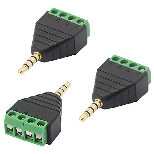 GELRHONR 3.5mm 4 Screw Terminal Adapter, 1/8 Inch 4 Pole Stereo TRRS Audio Plug Solderless Converter for Headphone Headset and Earphone（3-Pack）