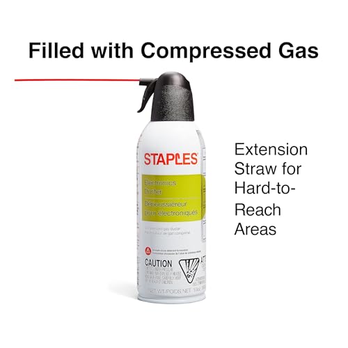 Staples Compressed Air Dusters, 10 oz. Cans, Electronics & Office, 4-Pack | Blasts dust from keyboards, laptops, vents and hard-to-reach gear. 4 cans per pack.