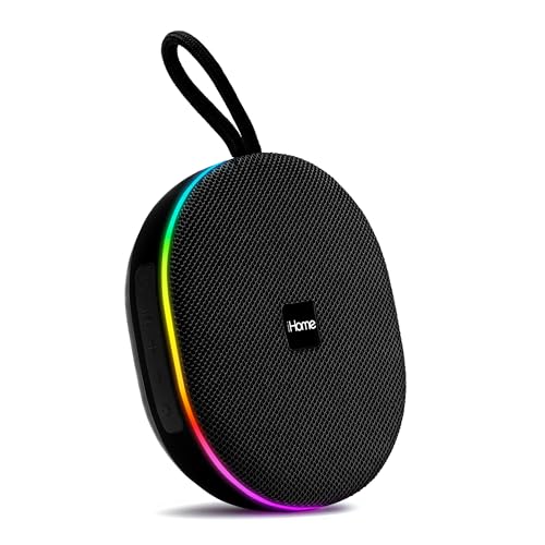 iHome Venture Wireless Portable Bluetooth Speaker with RGB Lights | Water Resistant, Built-in Carry Strap, TWS Pairing, Color-Changing LEDs, Rechargeable Battery, Cable Included, Bluetooth 5.3 - color: Black