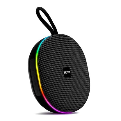 iHome Venture Wireless Portable Bluetooth Speaker with RGB Lights | Water Resistant, Built-in Carry Strap, TWS Pairing, Color-Changing LEDs, Rechargeable Battery, Cable Included, Bluetooth 5.3 - color: Black