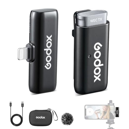 GODOX WES1 Kit1 Lightning Wireless Microphone | MFi Certified Plug & Play, 7g Ultralight, Noise Cancelling, 656ft Range, For iPhone iPad Vlog Live Stream