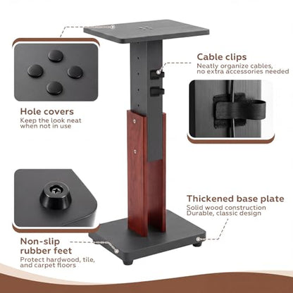 2 Pcs Height Adjustable Speaker Stands 18 to 28 Inches Heavy Duty 50 Lbs Wood Vinyl Record Player Stands Pair for Studio Housewarming Home Decoration