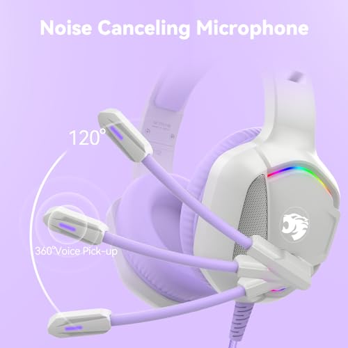 IMYB A36 Gaming Headset with Mic Stereo Headphones for Pc, PS5, Xbox | RGB Wired Over-Ear Noise Cancelling for Xbox Series X/S, PS4, Nintendo Switch, Computer, Laptop, Mac - color: Purple