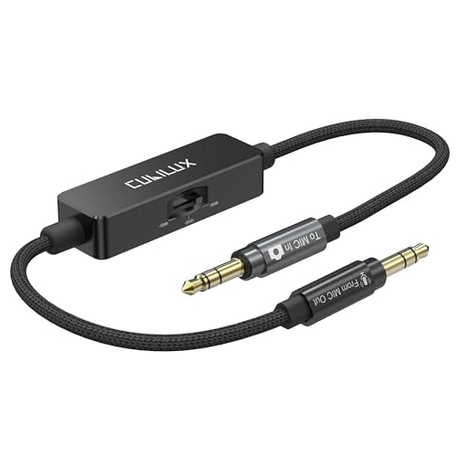 3.5mm TRS Line to Microphone Attenuator Cable, 3-Level (-10dB/-20dB/-30dB) Attenuation MIC Cord for DSLR Camera, Camcorder, 1 Feet