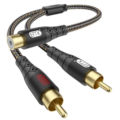 EMK RCA Splitter 2 Male to Female Extension Cable Dual Shielding Gold Plated Nylon Braided RCA Splitter 1 Female to 2 Male Cord Adapter Black/1ft/30CM - size: 1ft/0.3m, style: Black*1Female to 2Male